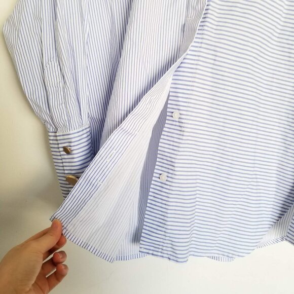 Bellenista Splicing Striped Button Oversized Shirt - Picture 6 of 13